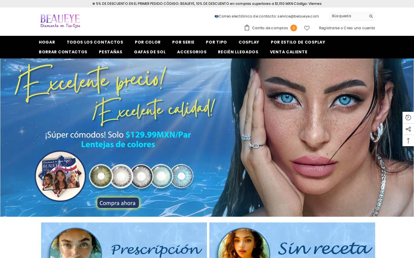 BEAUEYE CONTACTS homepage screenshot