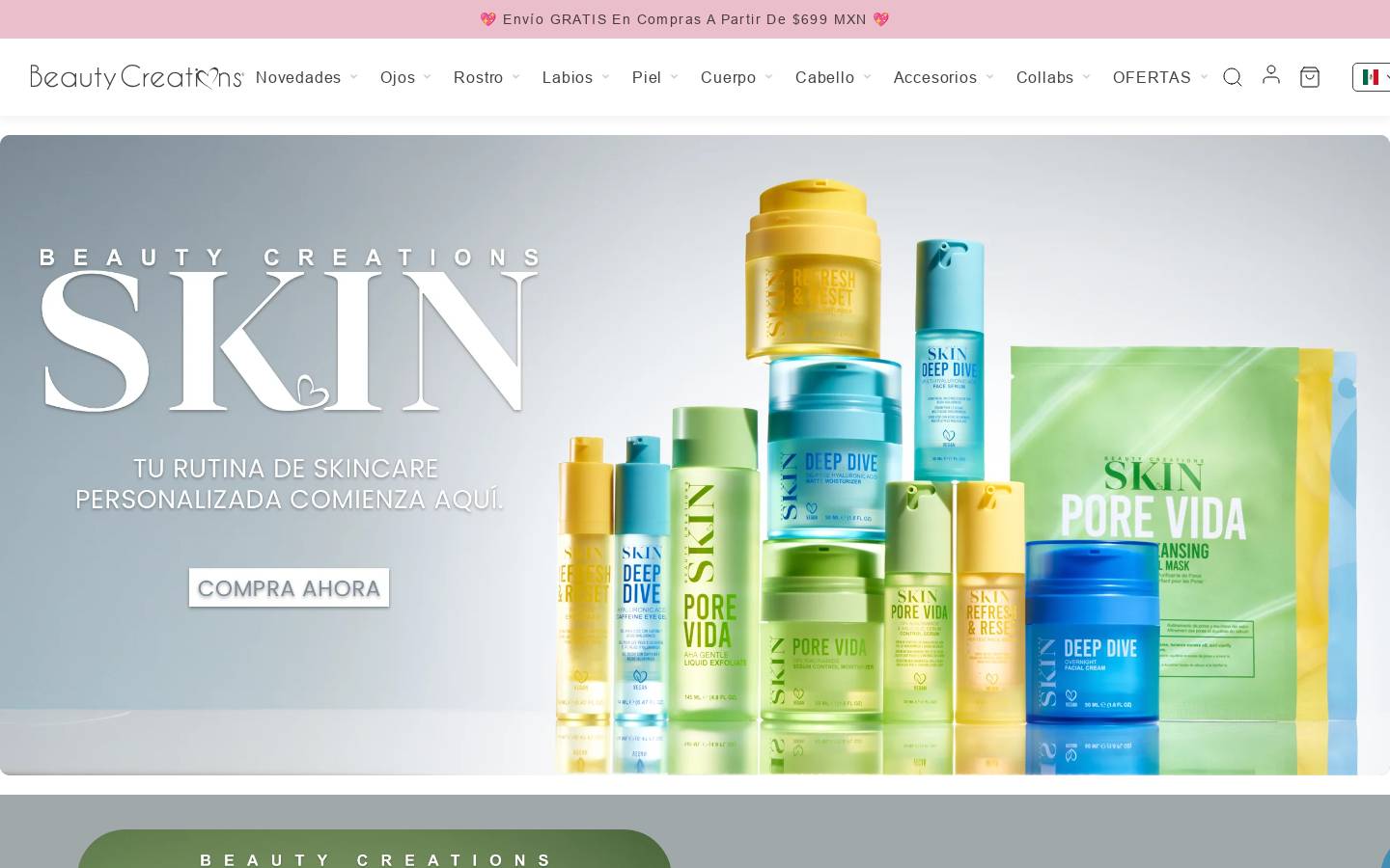 beautycreationscosmetics.com.mx homepage screenshot