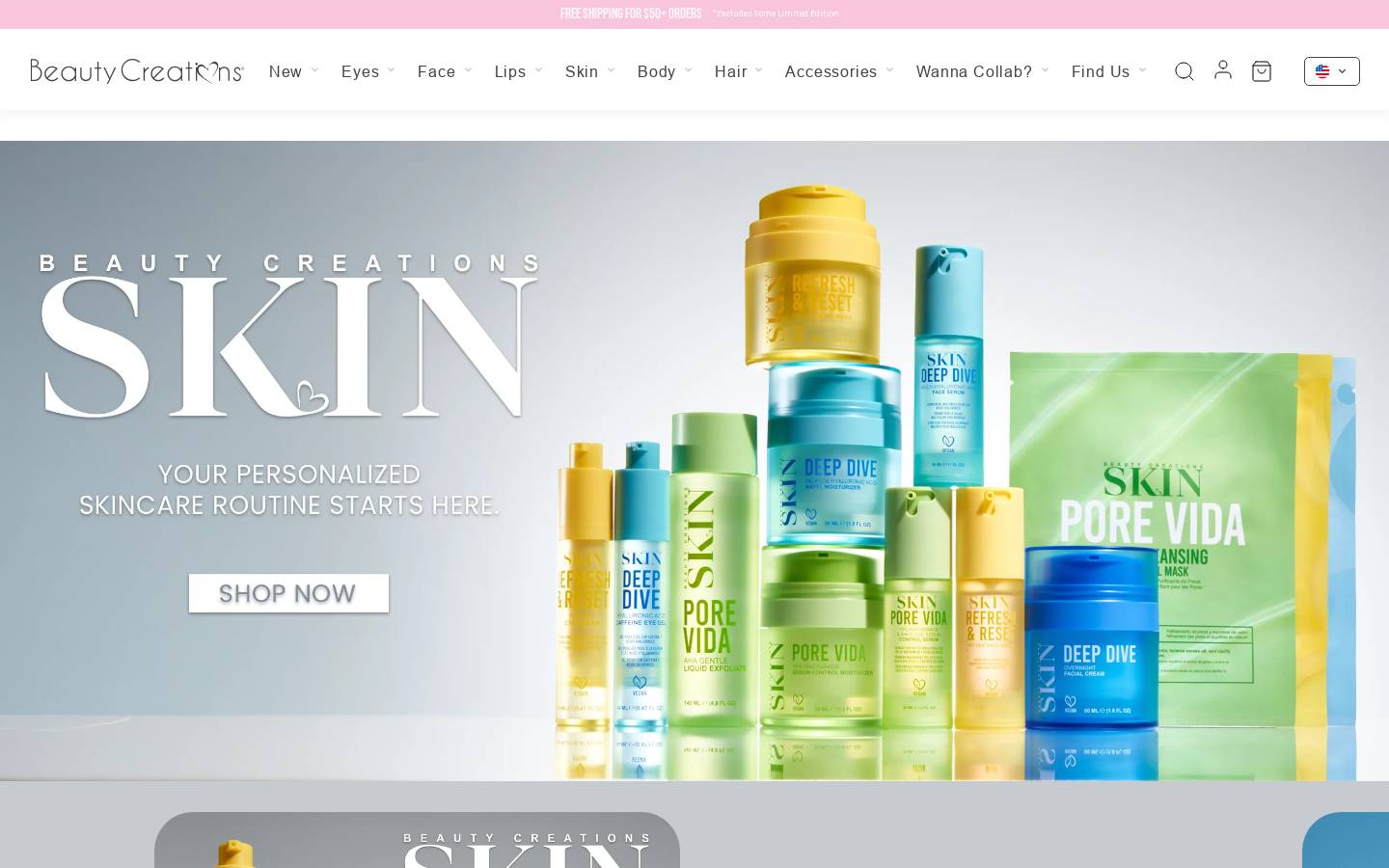 beautycreationscosmetics.com homepage screenshot