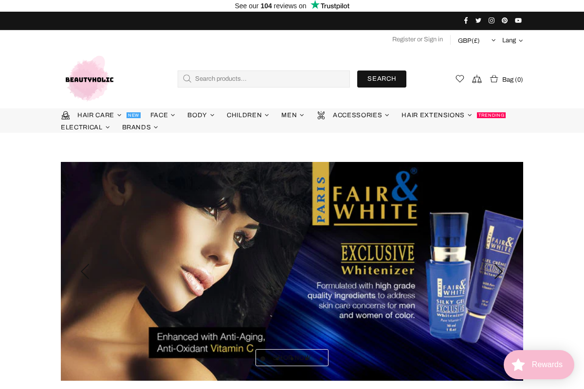 Beautyholic UK homepage screenshot
