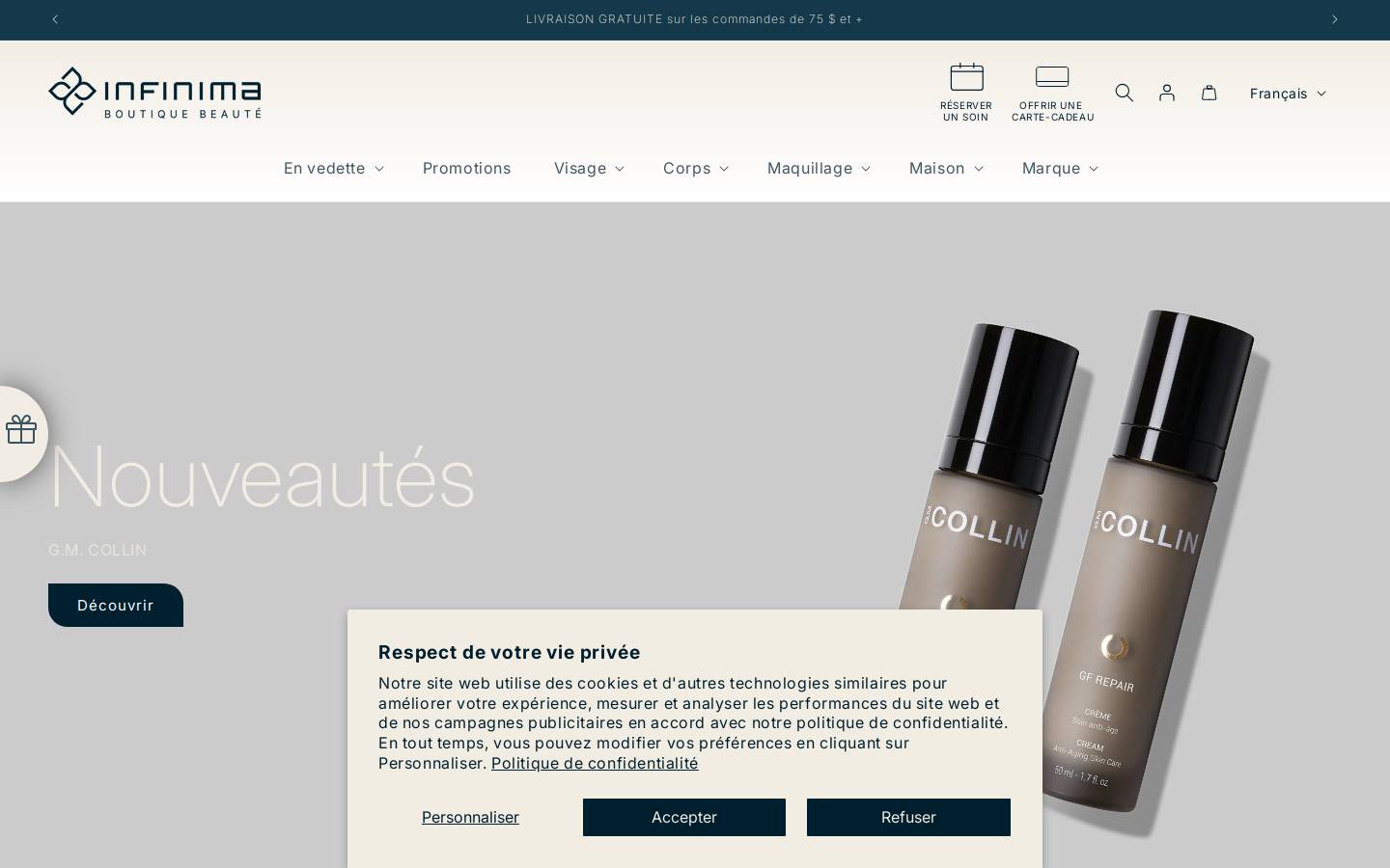 beautyinfinima.com homepage screenshot