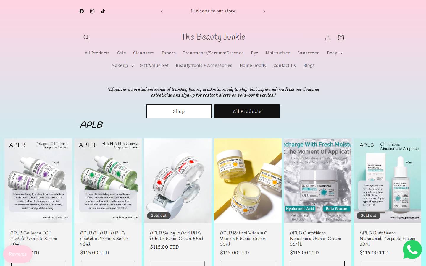 beautyjunkiett.com homepage screenshot