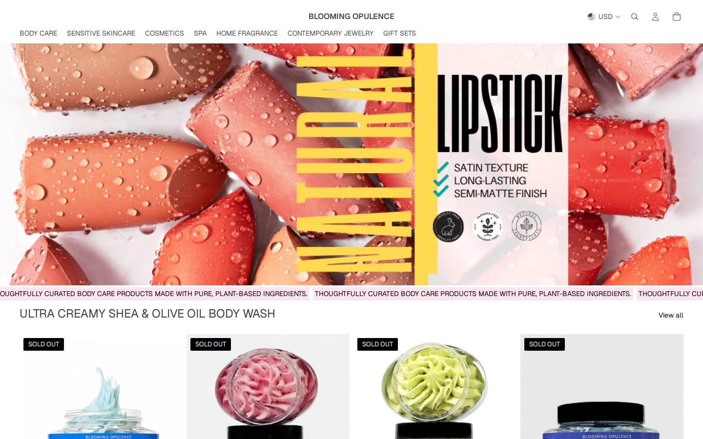 beautyopulenceglam.com homepage screenshot
