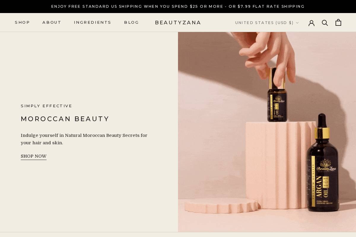 BeautyZana homepage screenshot