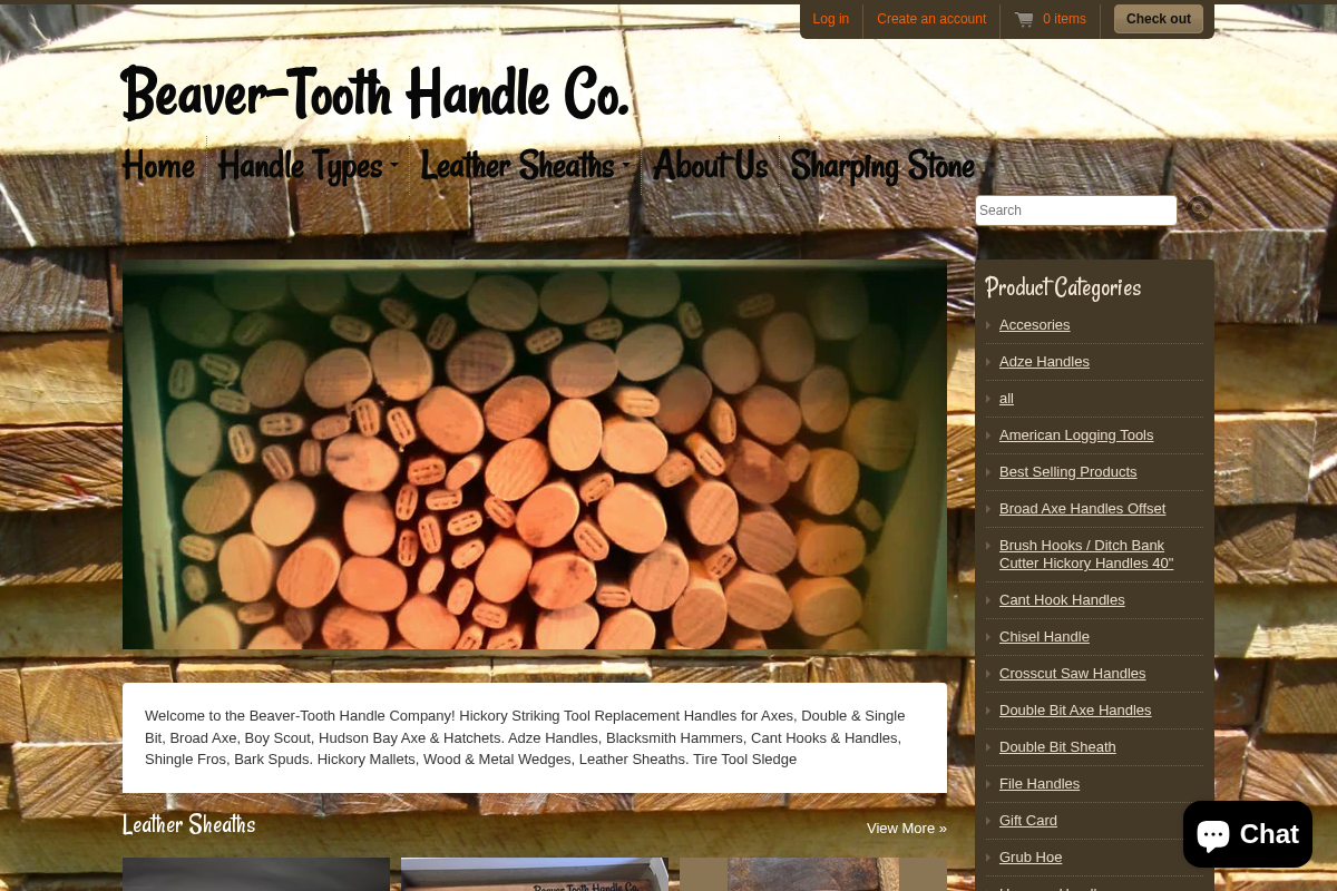 Beaver Tooth Handle Co. Replacement Axe & Tool Handles Sheaths Wedges homepage screenshot
