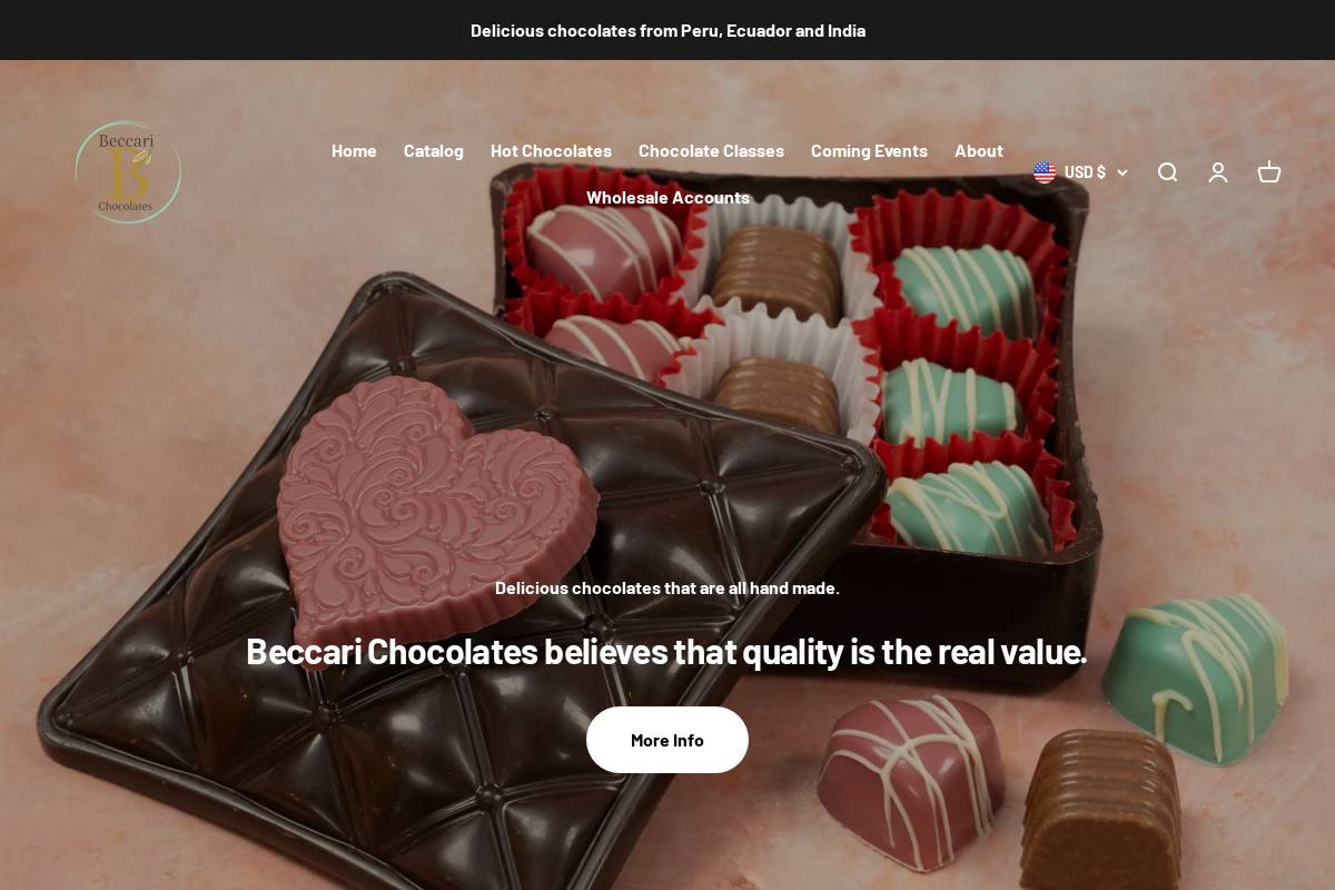 beccarichocolates.com homepage screenshot