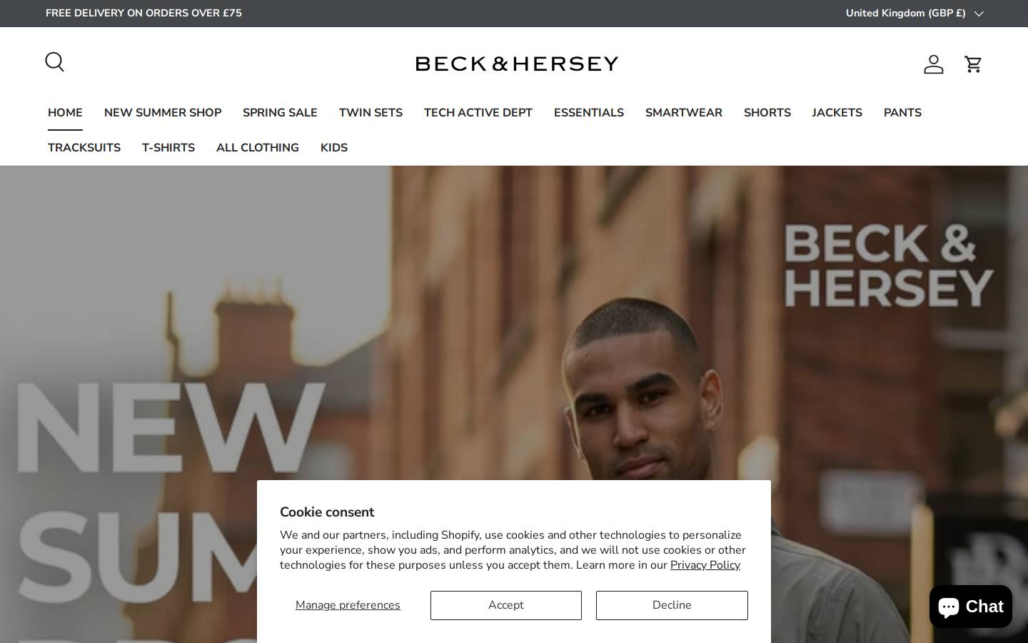 Beck & Hersey Clothing homepage screenshot