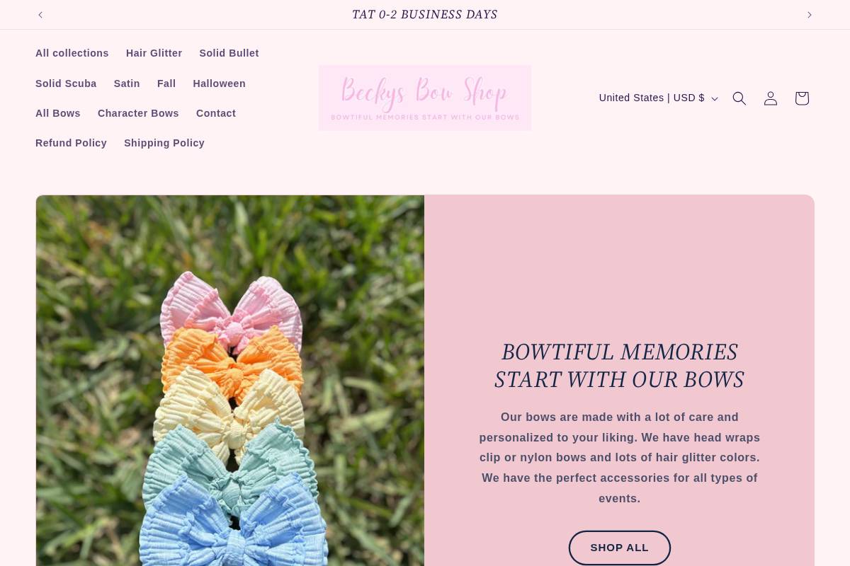 beckysbowshop.com homepage screenshot