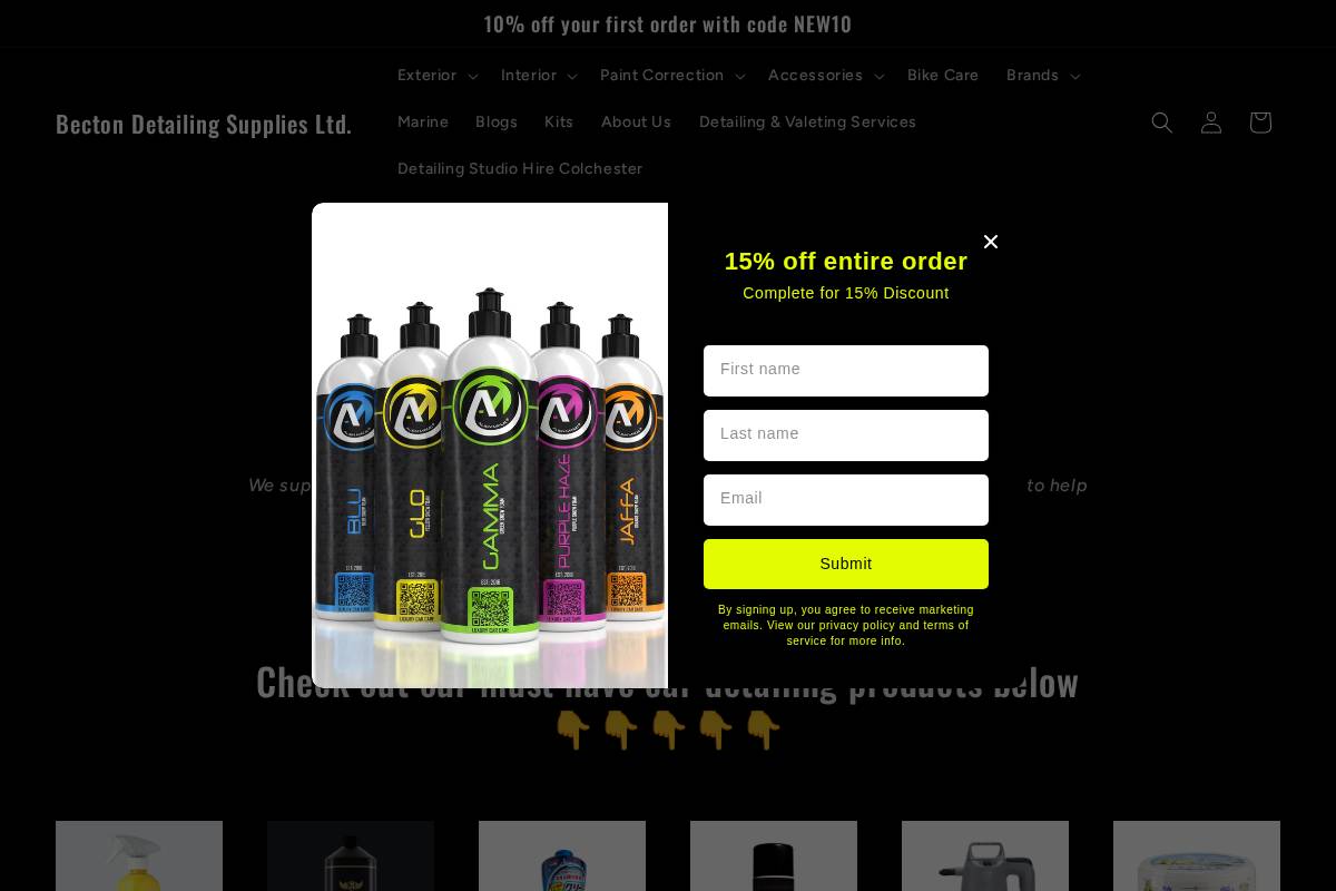 Becton Detailing Supplies Ltd  homepage screenshot