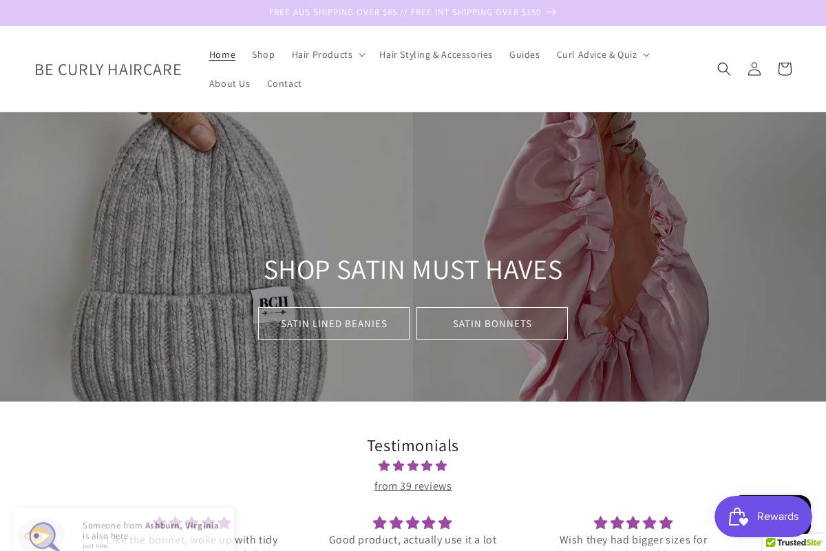 becurlyhaircare.com homepage screenshot