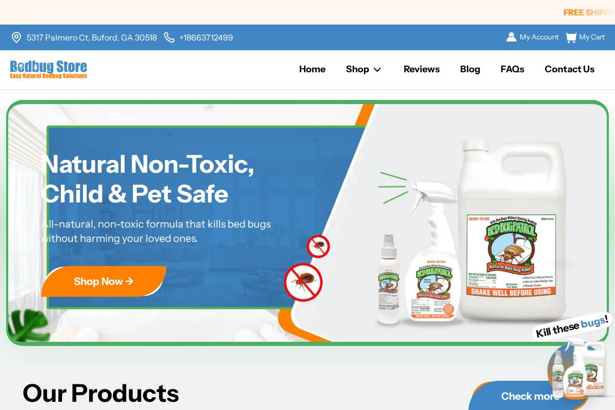 Bed Bug Store homepage screenshot
