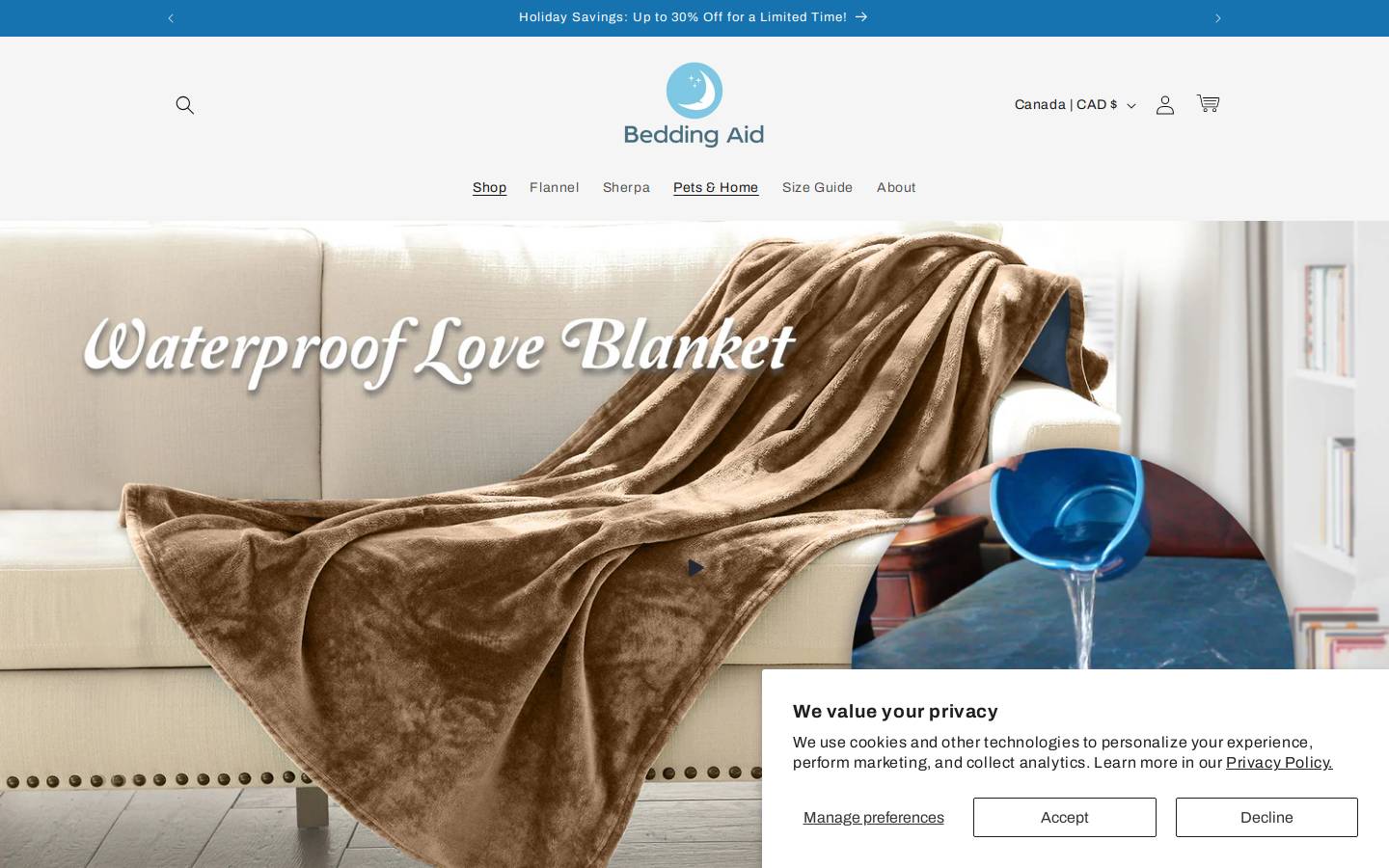beddingaid.com homepage screenshot