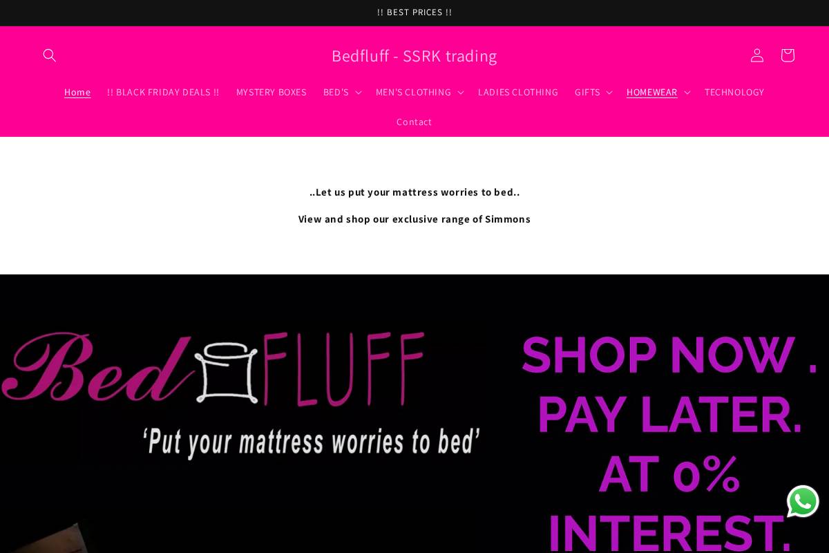 bedfluff.co.za homepage screenshot
