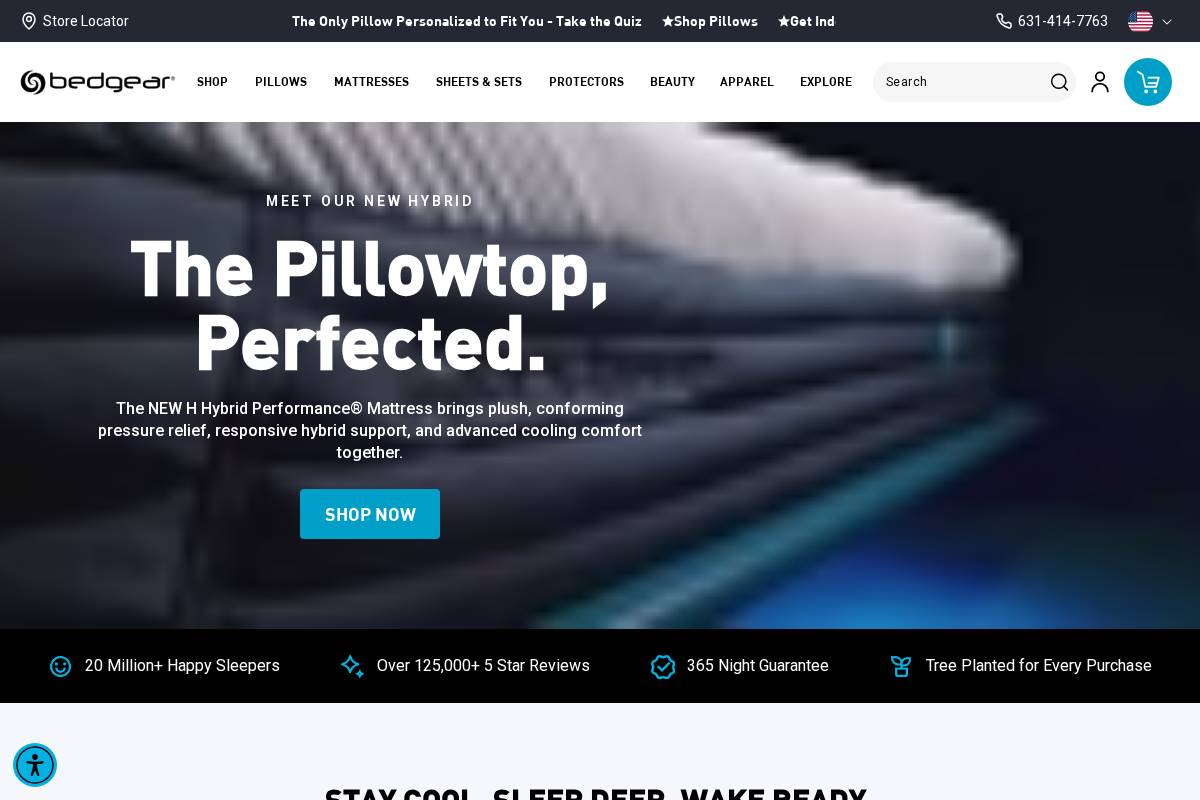 bedgear.com homepage screenshot