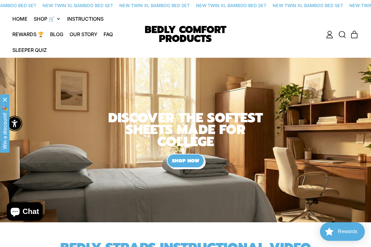 Bedly Comfort Products homepage screenshot