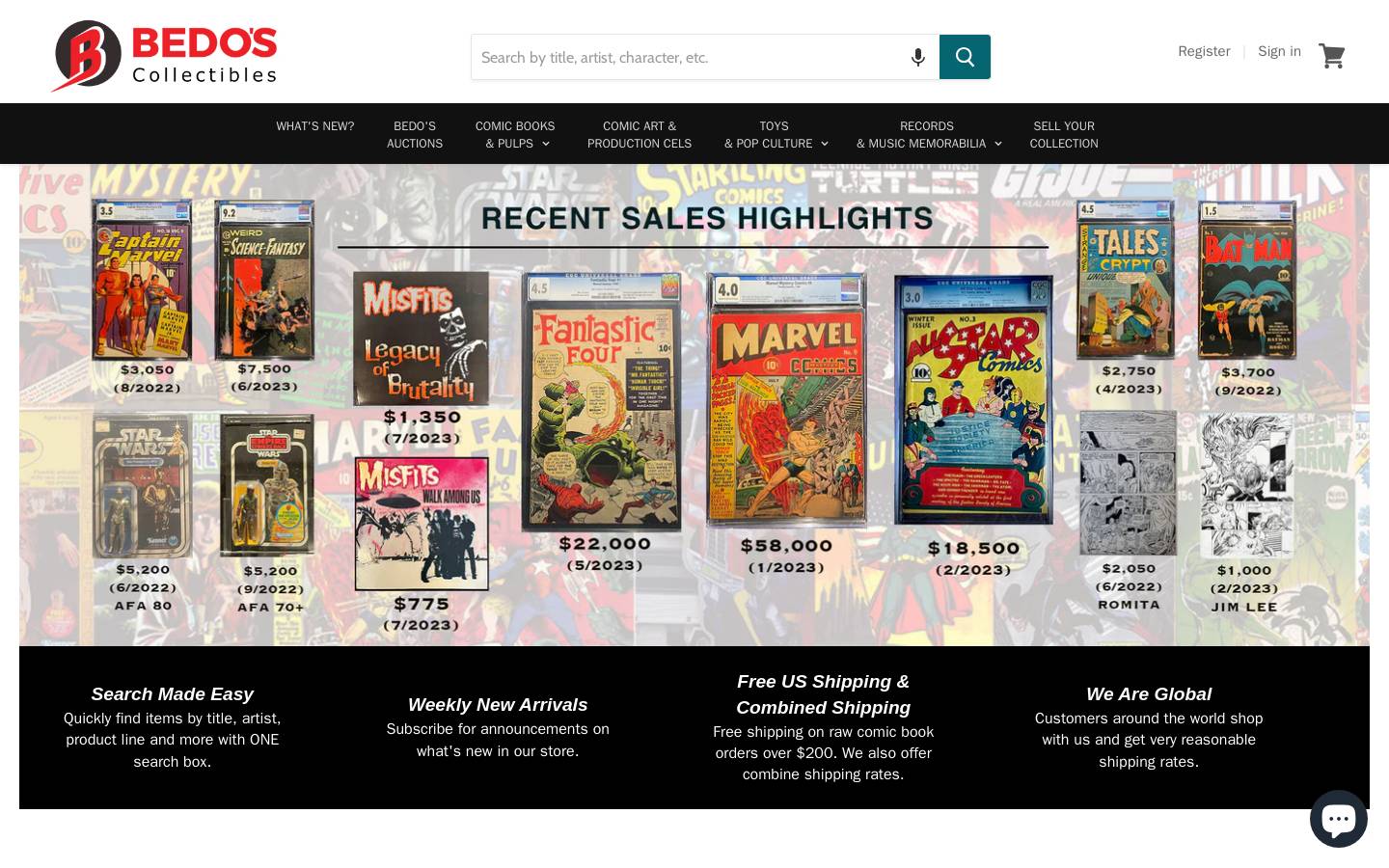 bedoscollectibles.com homepage screenshot