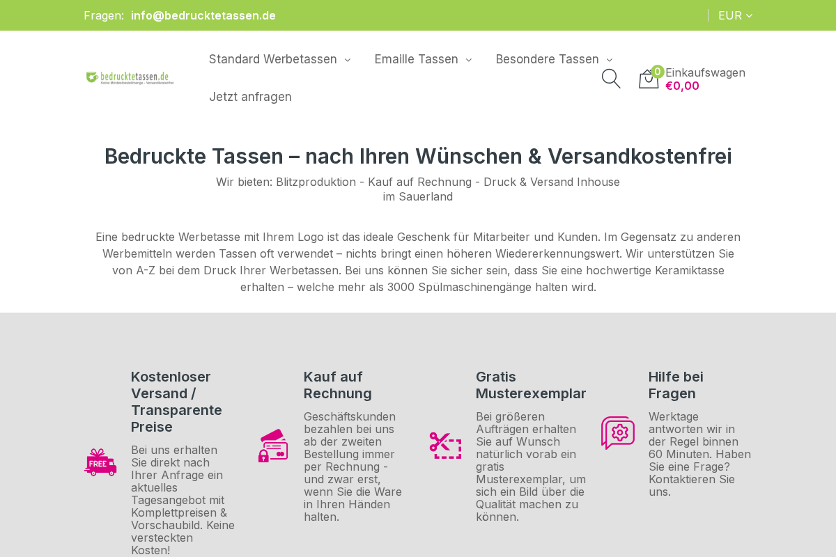 Bedrucktetassen.de homepage screenshot
