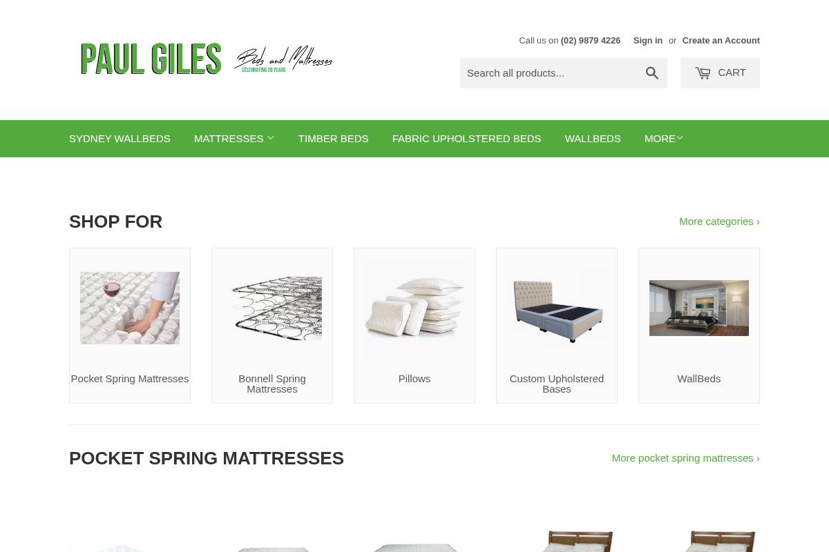 bedsandmattresses.com.au homepage screenshot