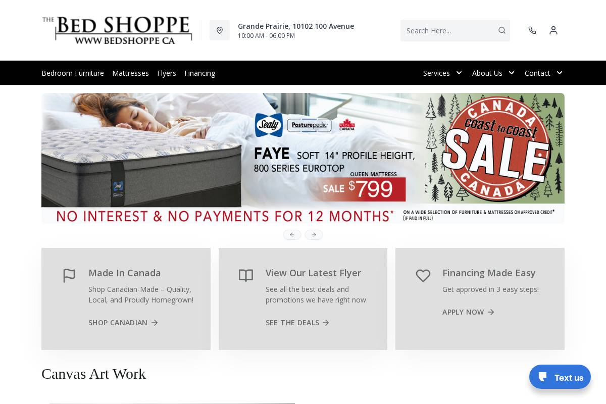 bedshoppe.ca homepage screenshot