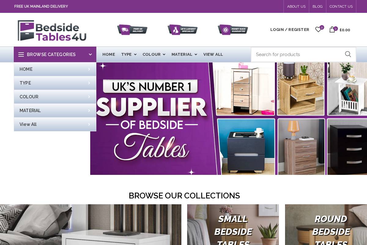 bedsidetables4u.co.uk homepage screenshot