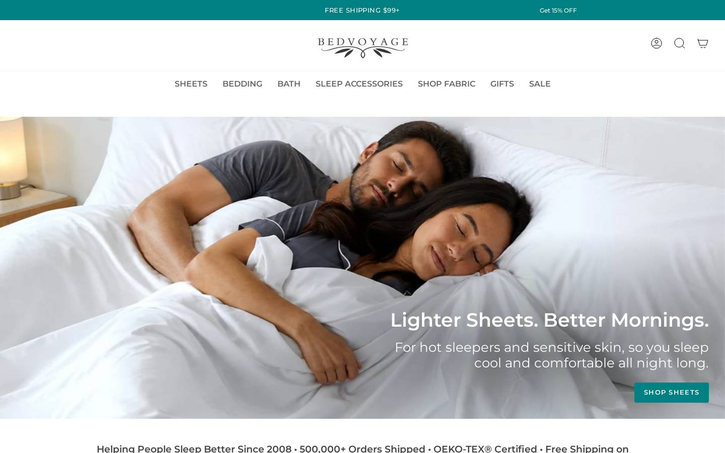 BedVoyage Eco-Luxury Bamboo Linens and Accessories homepage screenshot