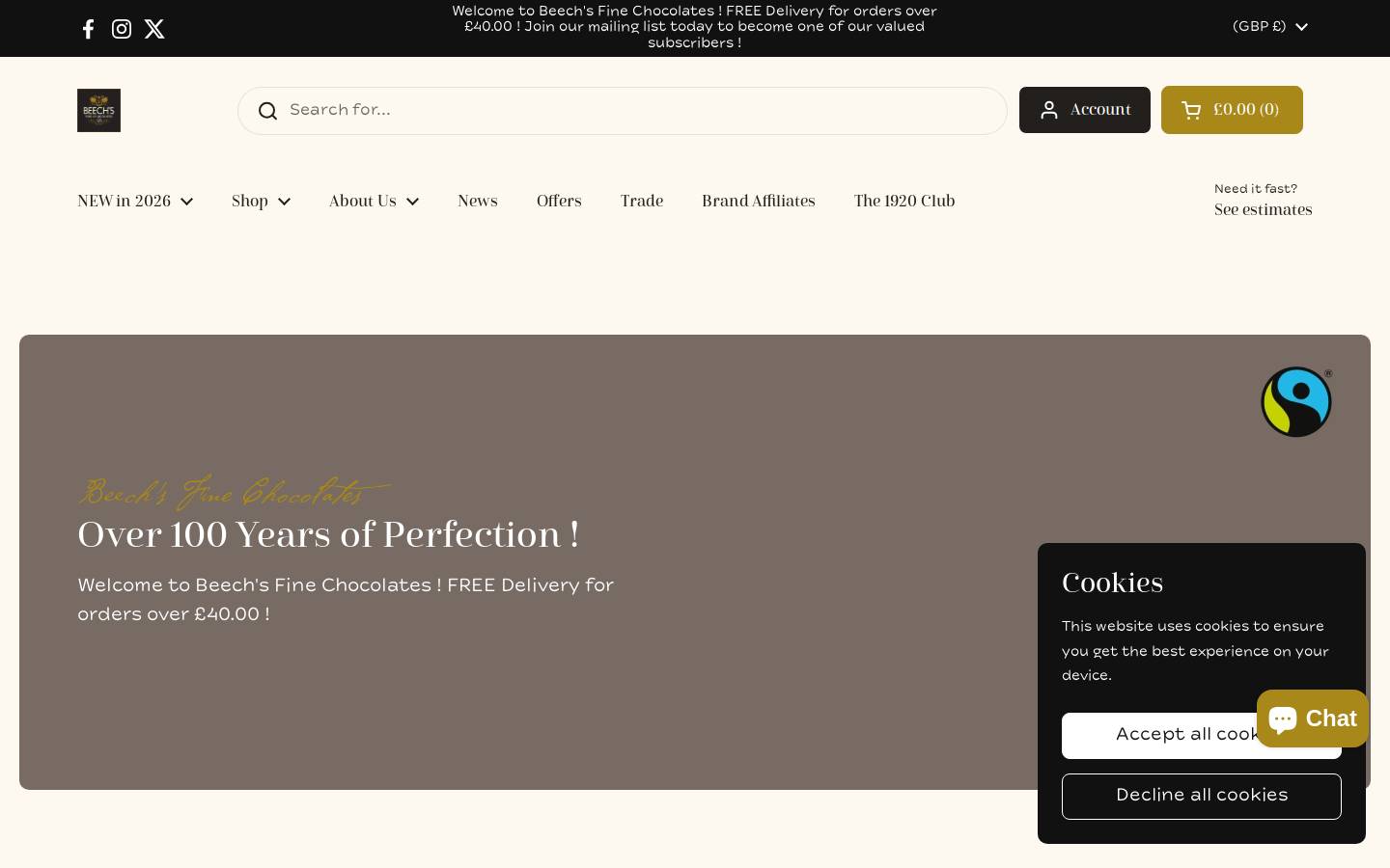 Beech's Fine Chocolates homepage screenshot