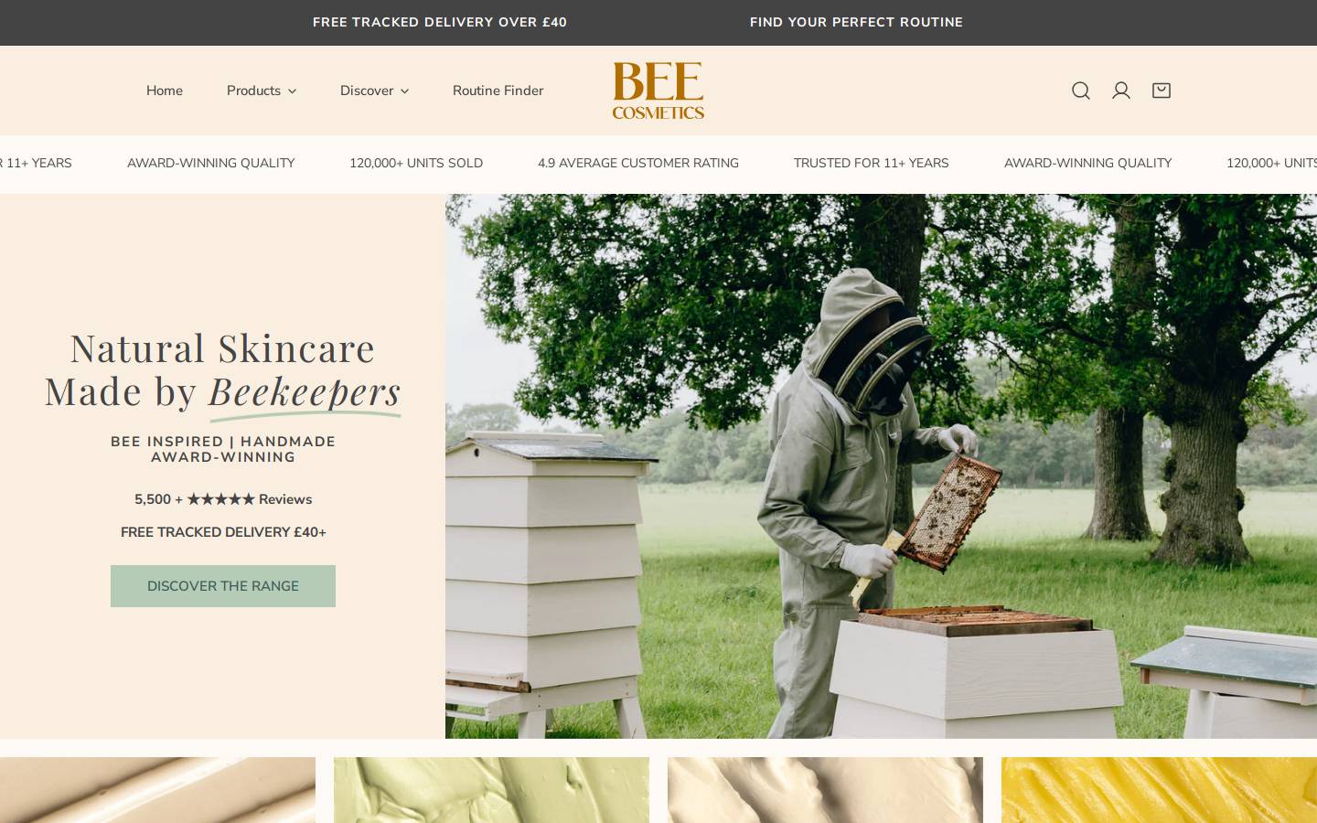Bee Cosmetics homepage screenshot