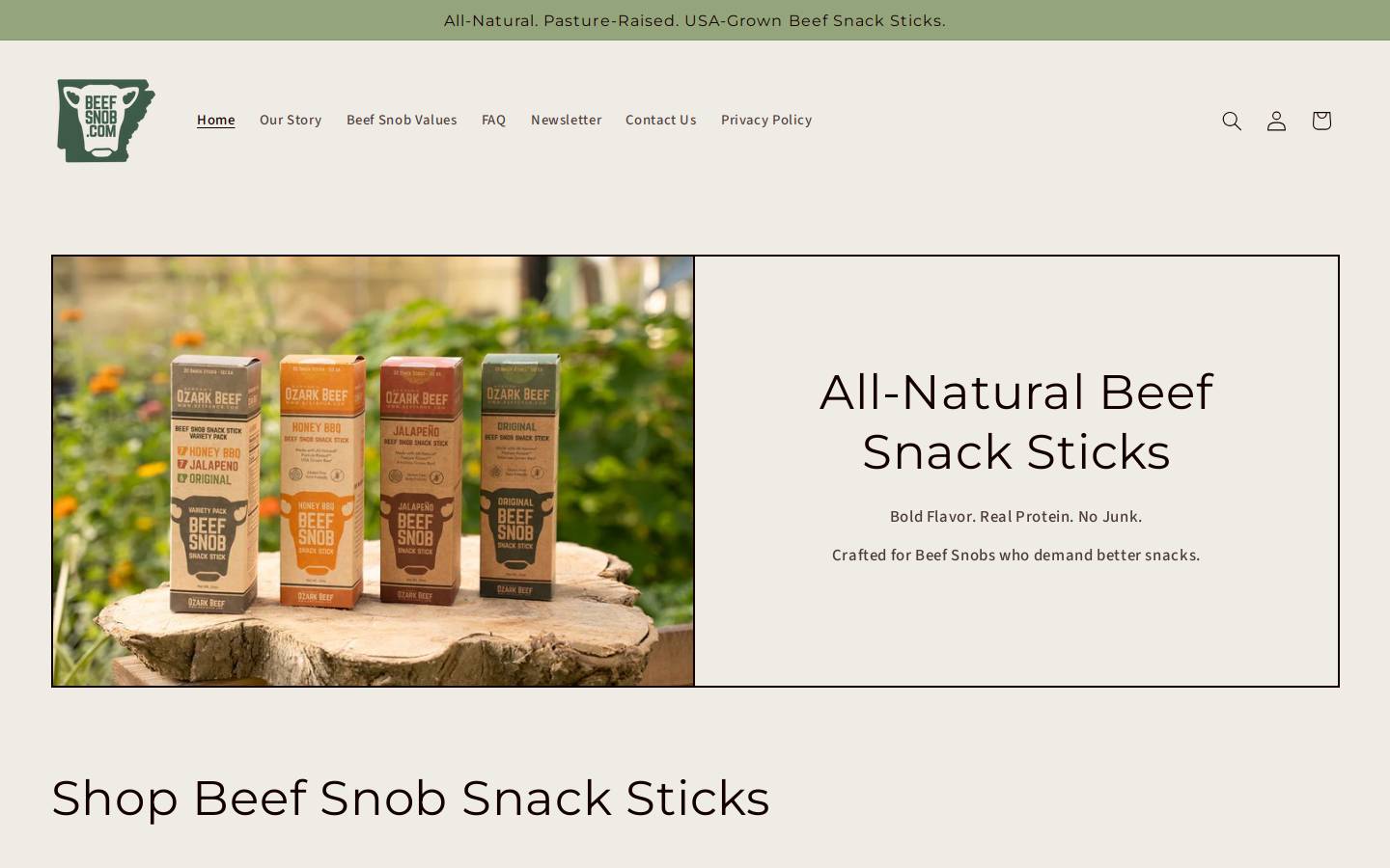 beefsnobsnackstick.com homepage screenshot