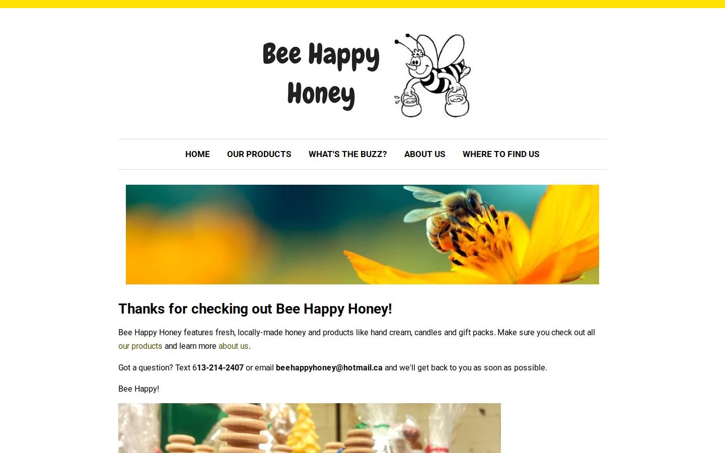 beehappyhoney.ca homepage screenshot