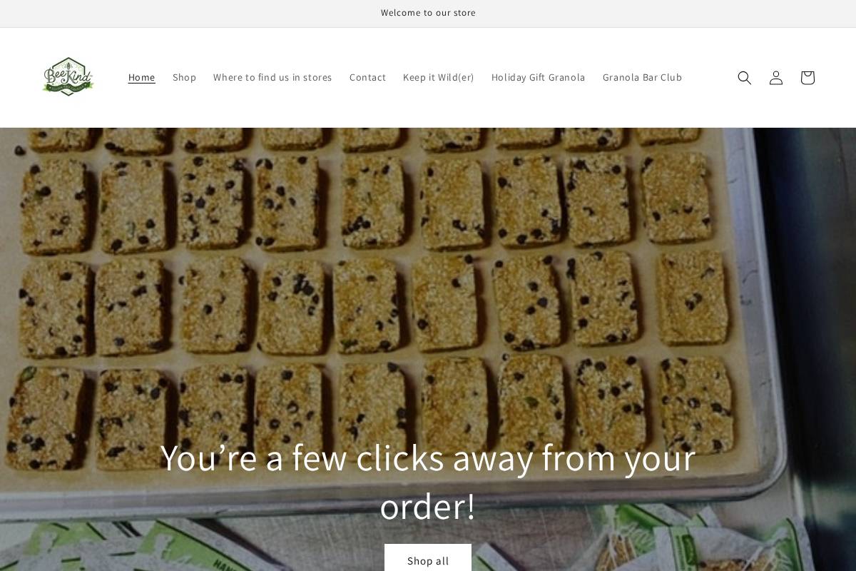 beekindgranola.com homepage screenshot