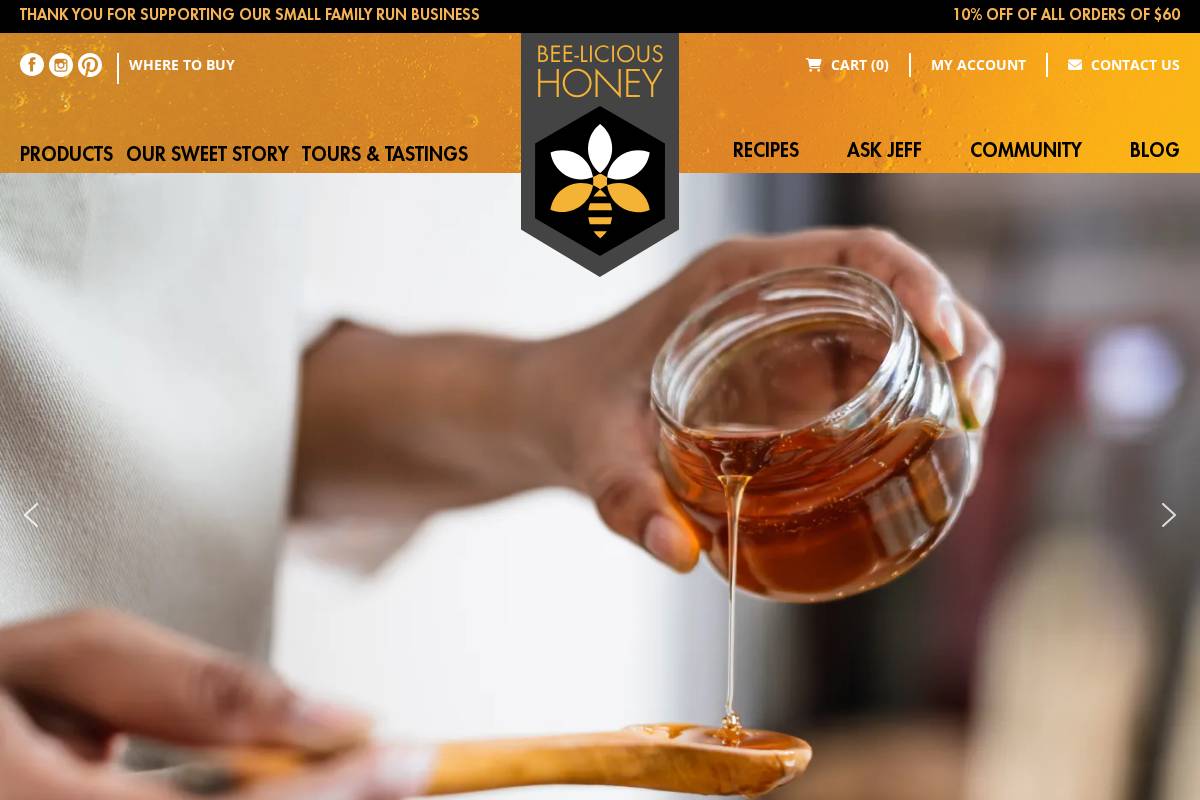 beelicioushoney.com homepage screenshot