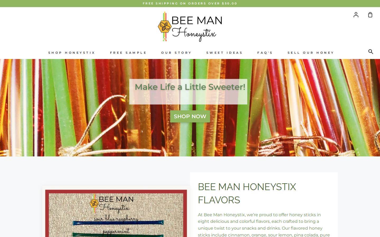 beemanhoneystix.com homepage screenshot