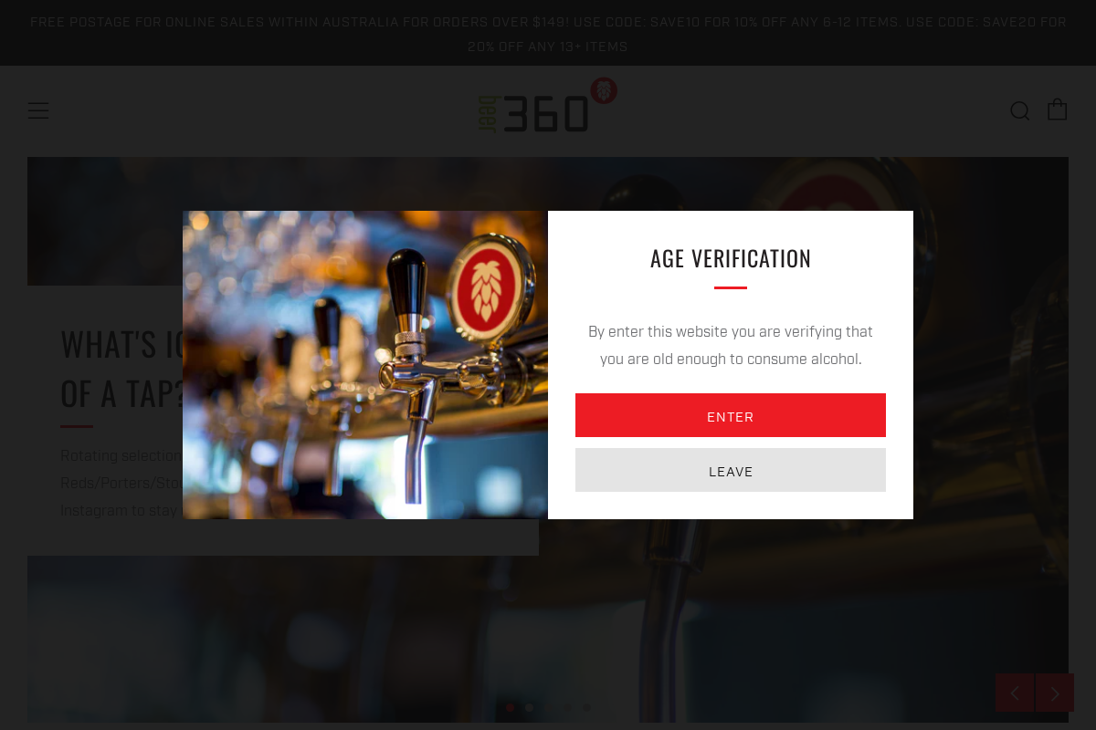 beer360.com.au homepage screenshot