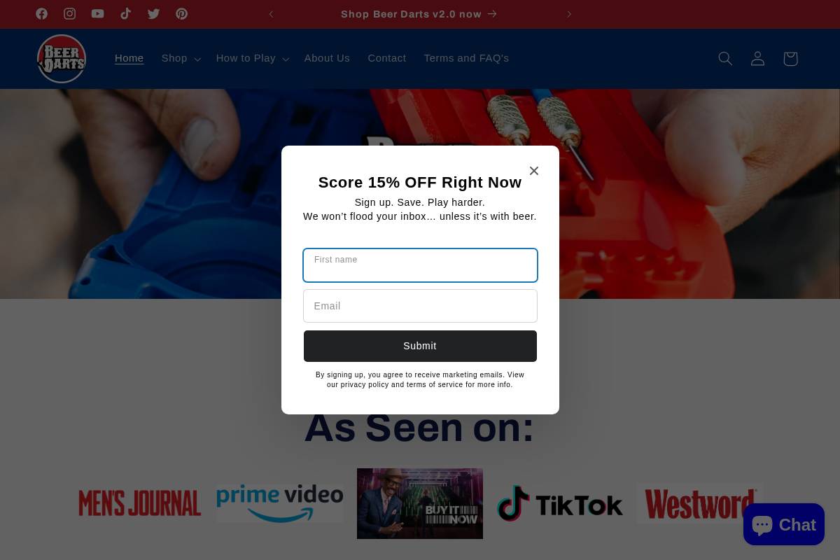 beerdarts.co homepage screenshot