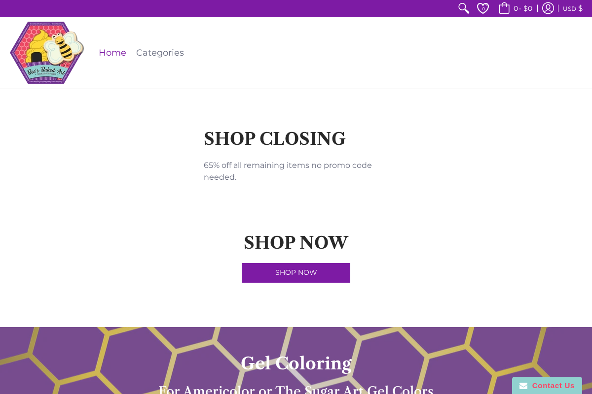 Bee's Baked Art Supplies homepage screenshot