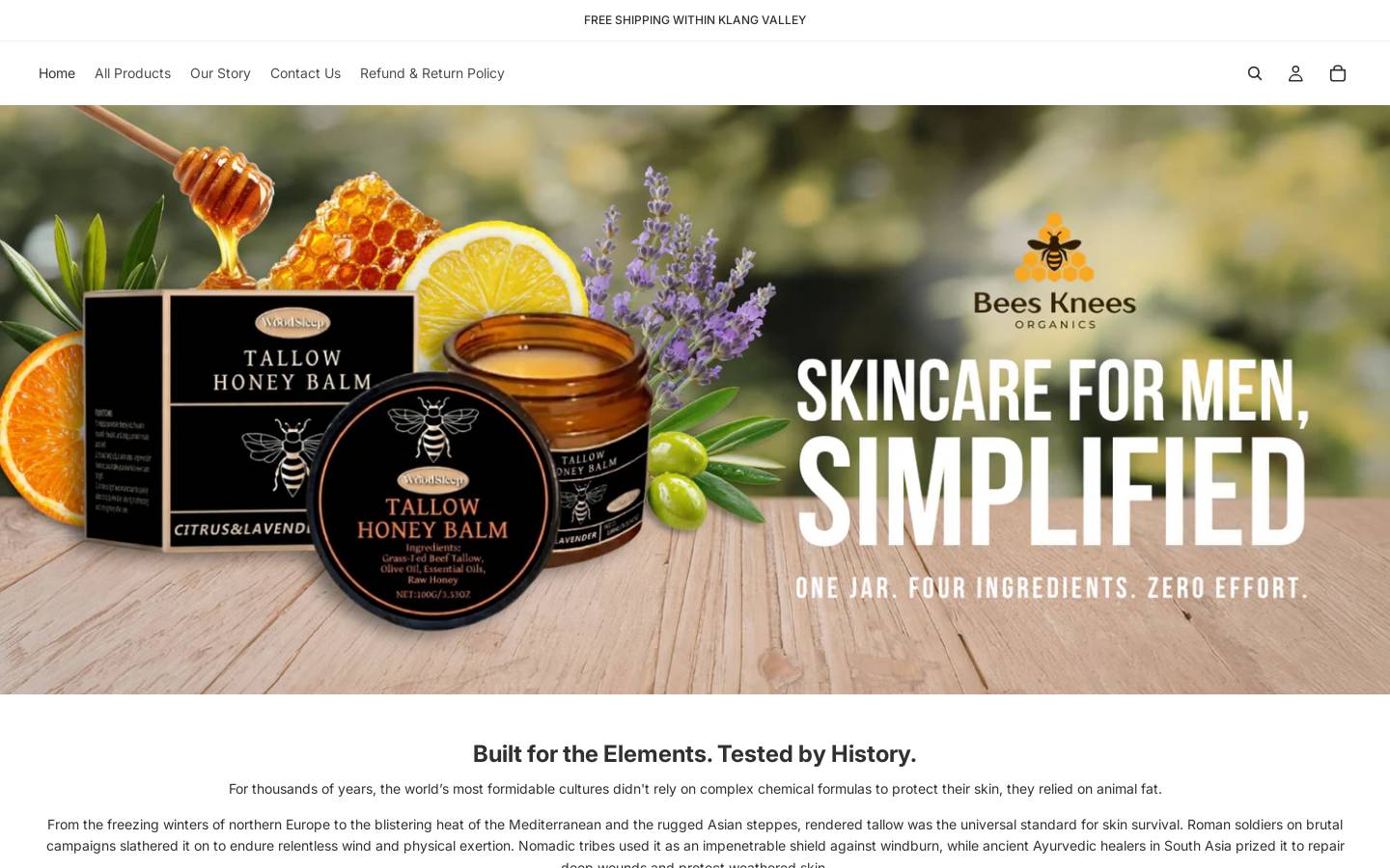 beeskneesorganics.com homepage screenshot