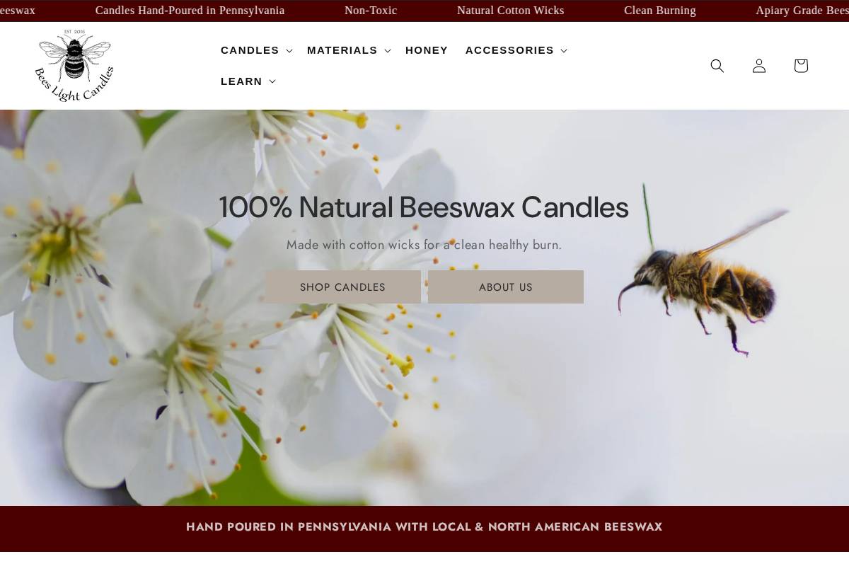 beeslightcandles.com homepage screenshot