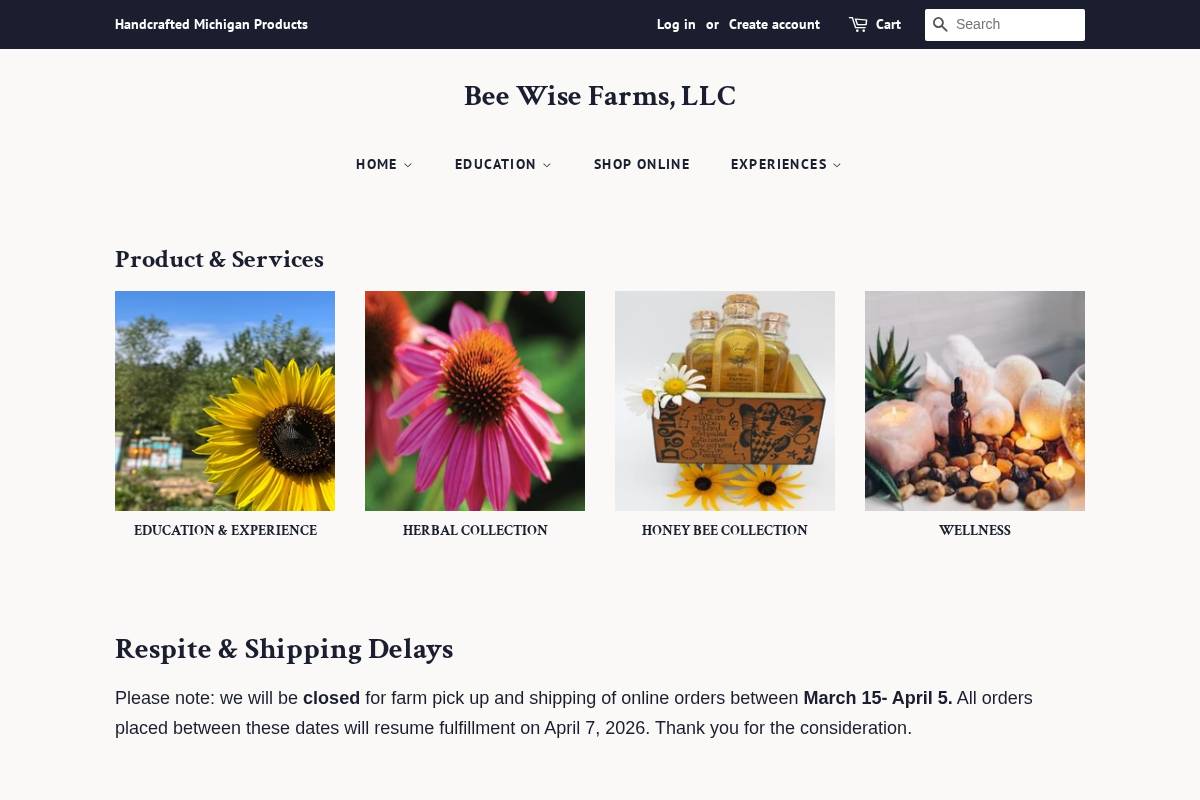 beewisefarms.com homepage screenshot