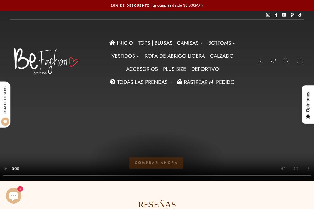 Be Fashion Store homepage screenshot