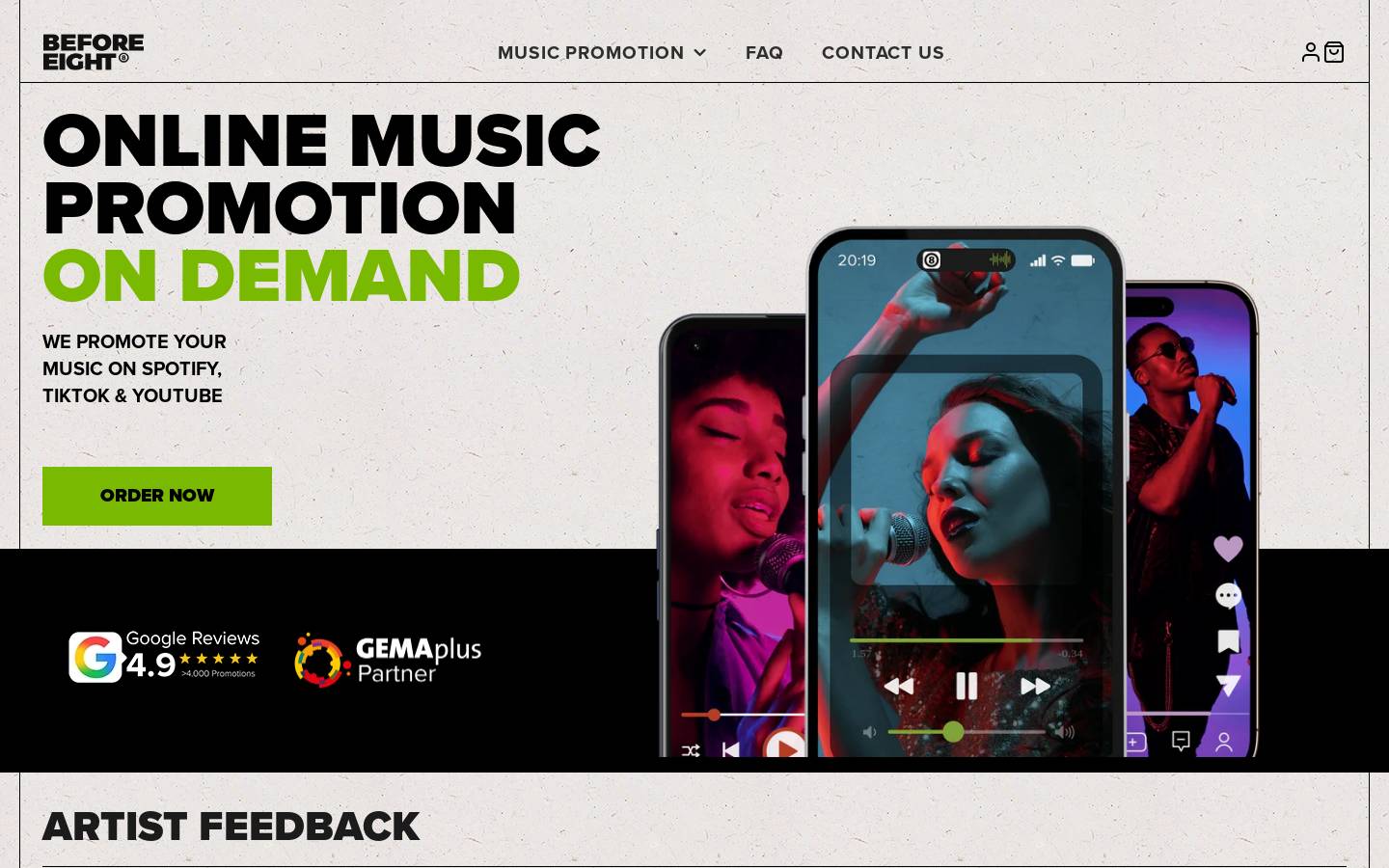 BEFORE EIGHT homepage screenshot