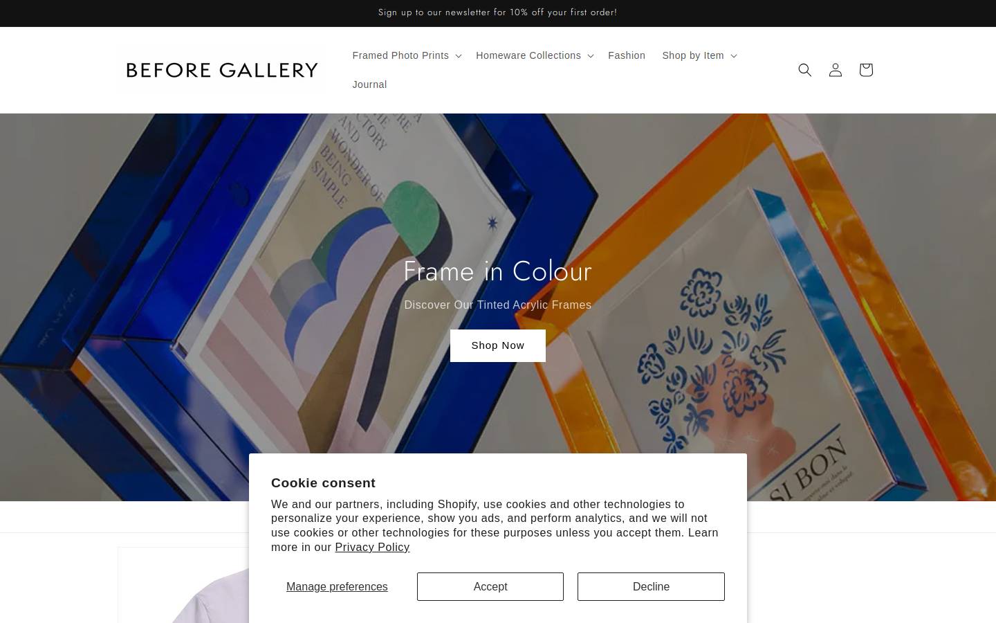 beforegallery.com homepage screenshot