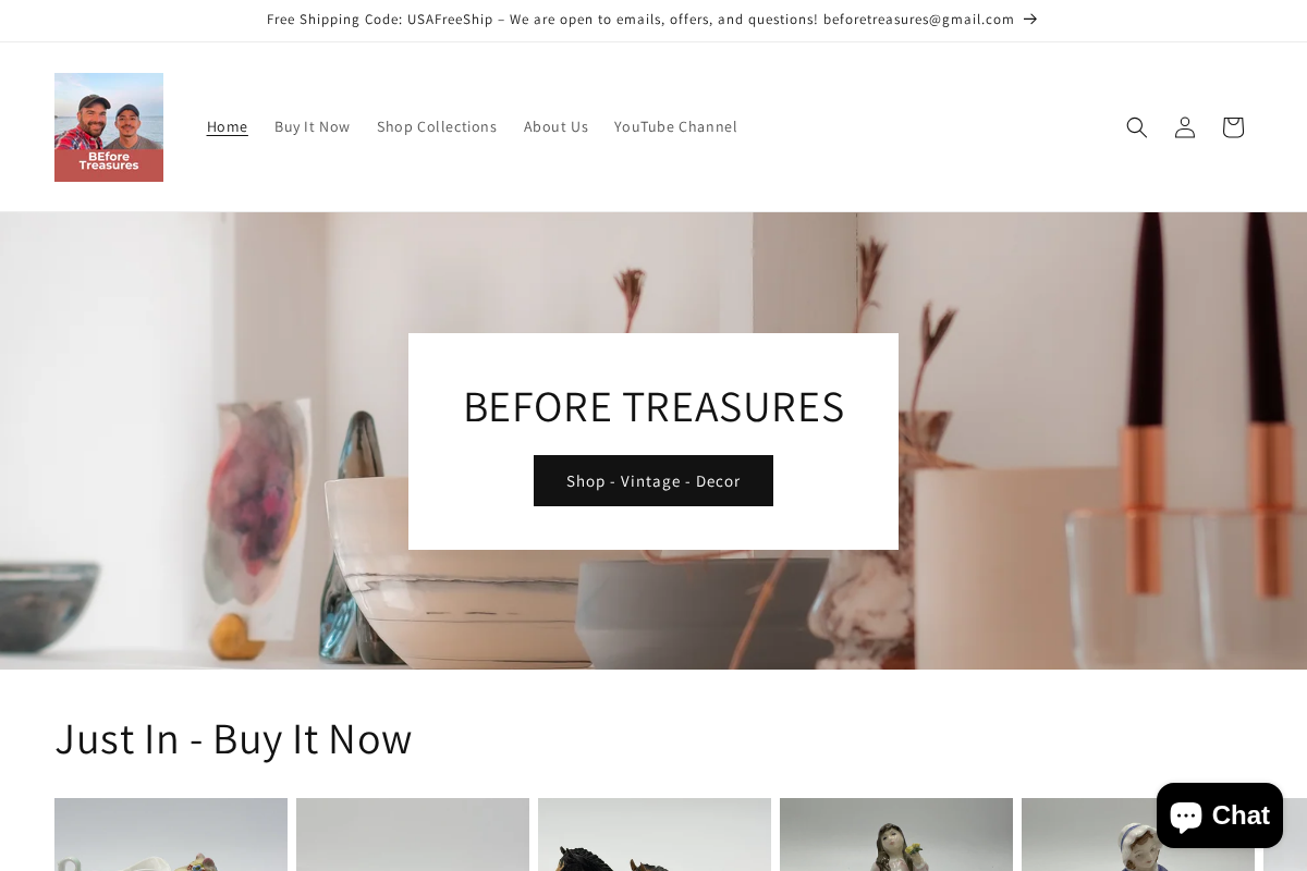 beforetreasures.com homepage screenshot