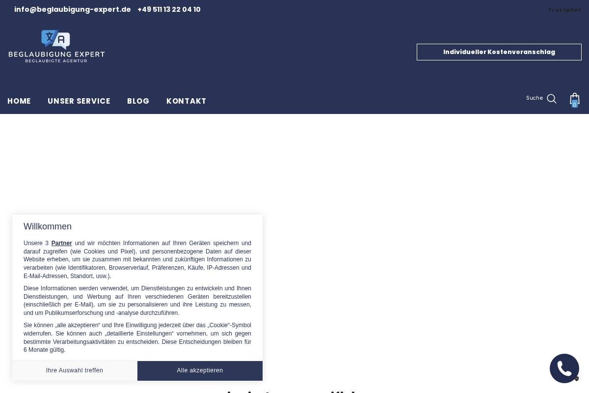 Beglaubigung Expert homepage screenshot