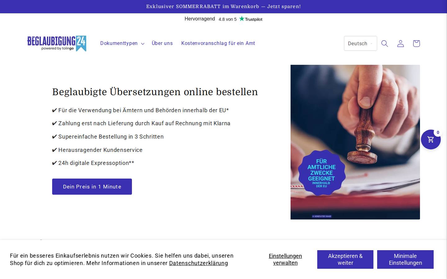 Beglaubigung24 homepage screenshot