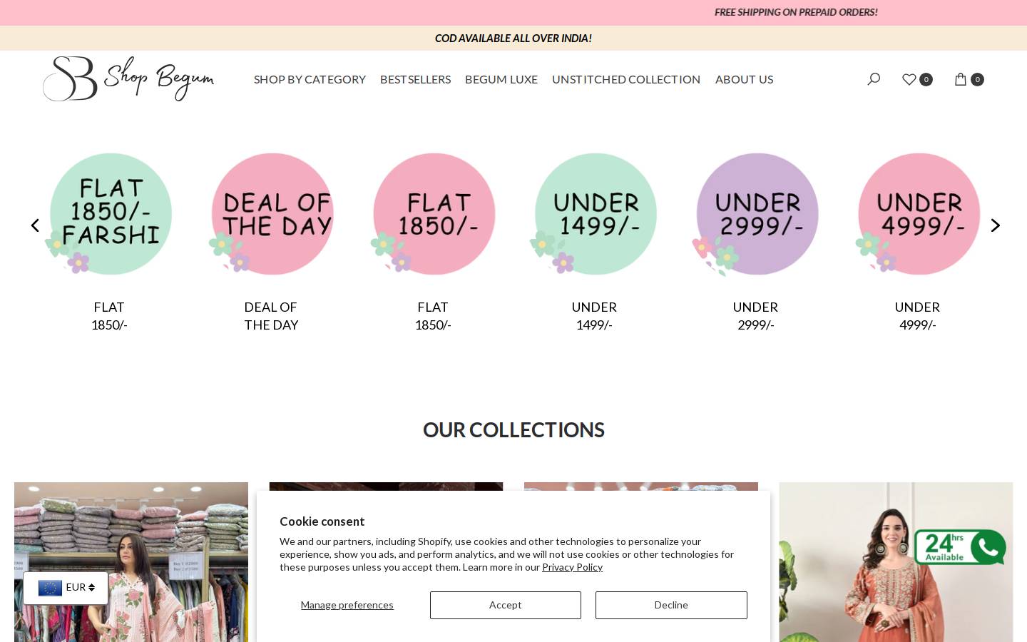 begumshop.com homepage screenshot