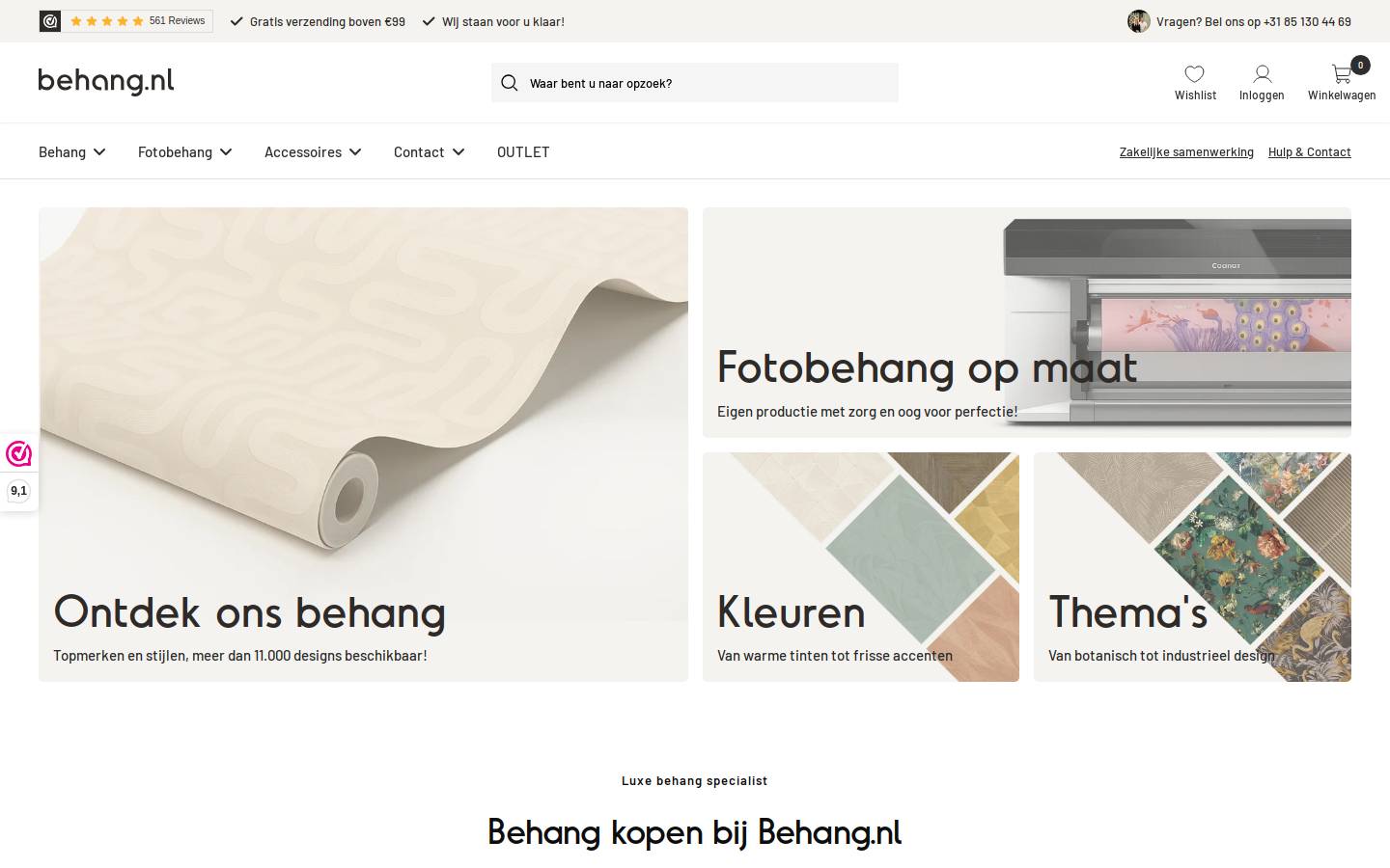 Behang.nl homepage screenshot