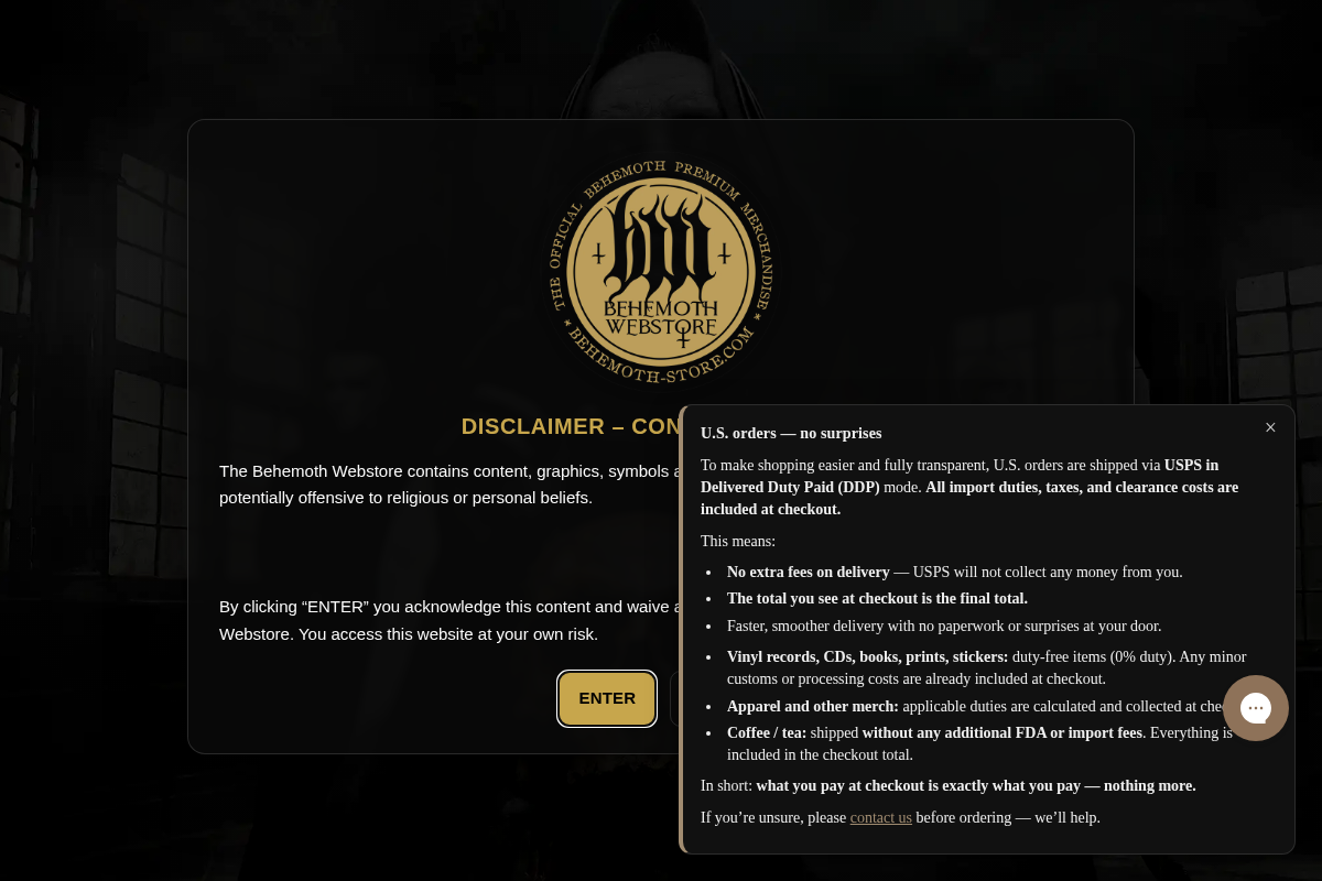 Behemoth Webstore homepage screenshot