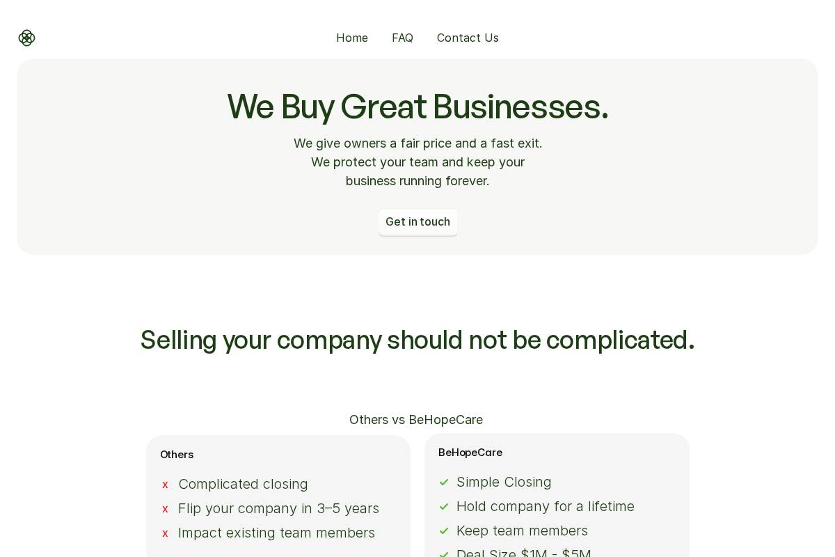 behopecare.com homepage screenshot