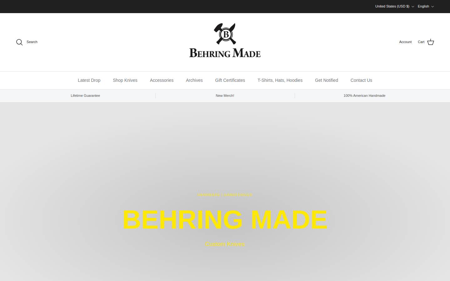 behringmade.com homepage screenshot