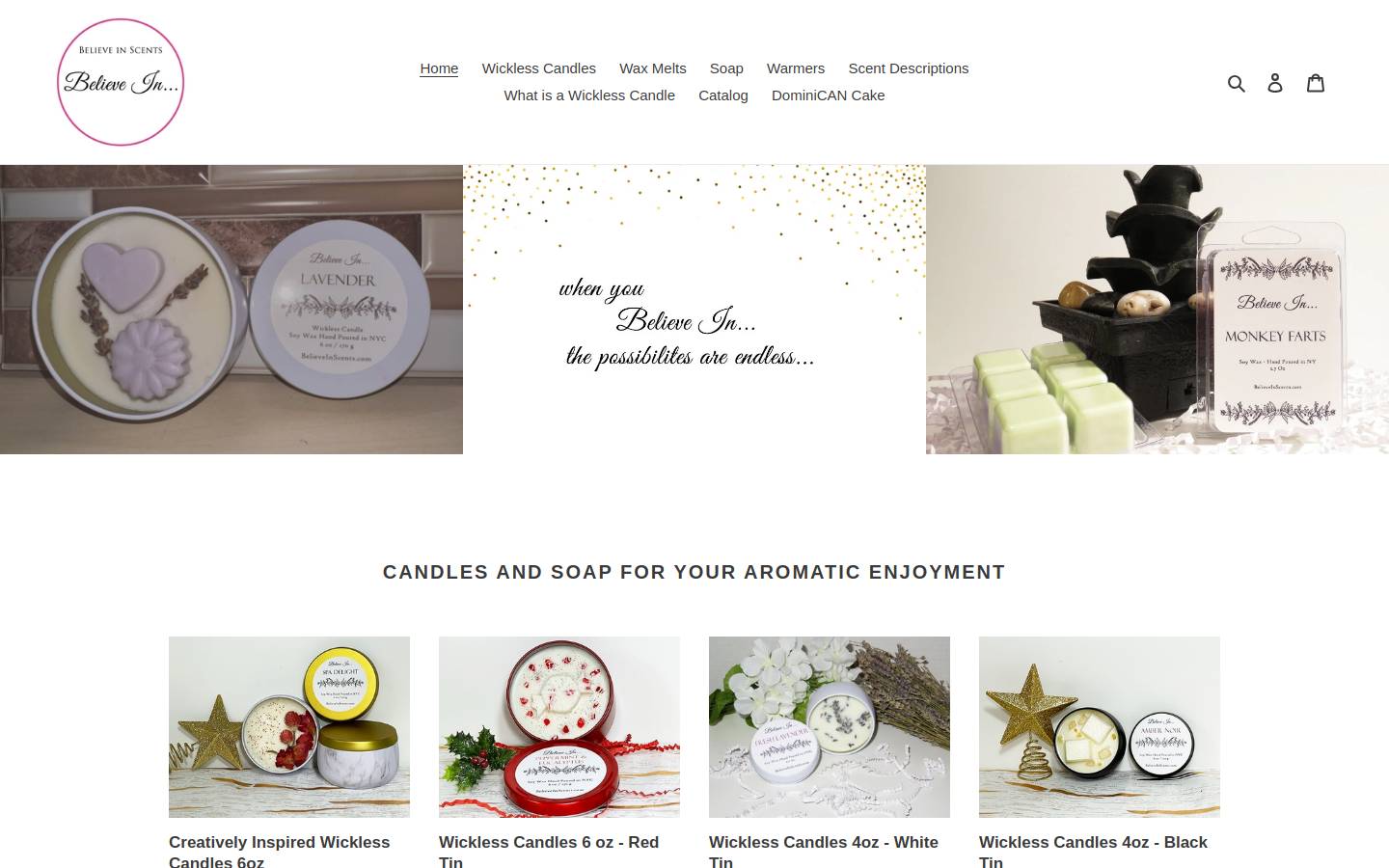 believeinscents.com homepage screenshot